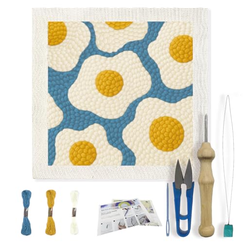 FREEBLOSS 9.4" x 9.4" Spiegelei Punch Needle Starter Kits. DIY Punch Needle Bastelset Mit Rahmen Für Anfänger Mit Komplettem Werkzeug Garn Und Anweisungen von FREEBLOSS