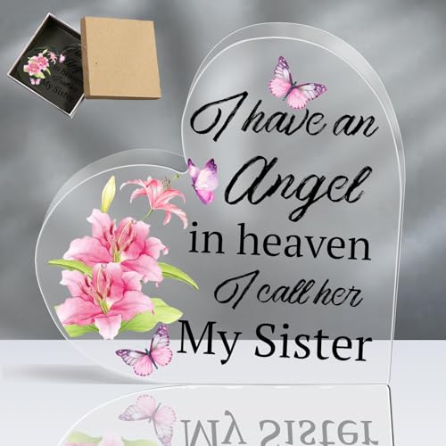 FREEBLOSS Acryl Herz Geschenk Kristall-Acrylglas Herz Gedenkgeschenk Lily&Butterfly Erinnerungsgeschenke Beileidsgeschenk-Ideen Geburtstagsgeschenke für Schwestern von FREEBLOSS