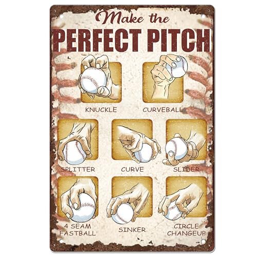 FREEBLOSS Baseball Schilder Metall Blechschild „Make The Perfect Pitch“ Eisenschilder Vintage Metall Blechschild Metall Poster Metall Wandkunst Dekoration Metalldrucke Für Klassenzimmer Dekor 20x30cm von FREEBLOSS
