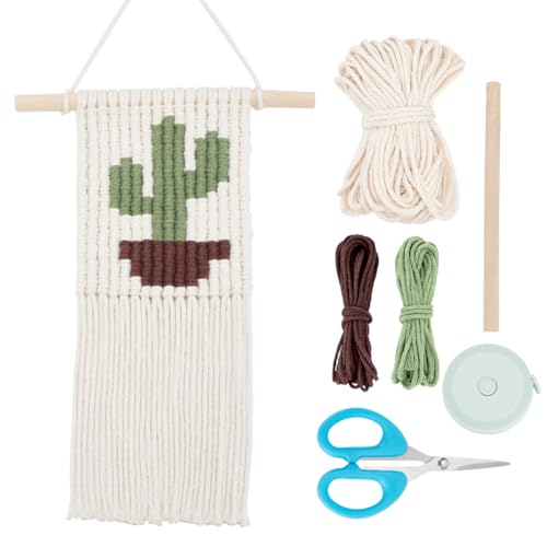 FREEBLOSS DIY Makramee Wandbehang Wandteppich Makramee Wandbehang Kit Kaktus Stil Makramee Kunst & Handwerk Kit mit Anleitung Makramee Anfängerset für Erwachsene von FREEBLOSS