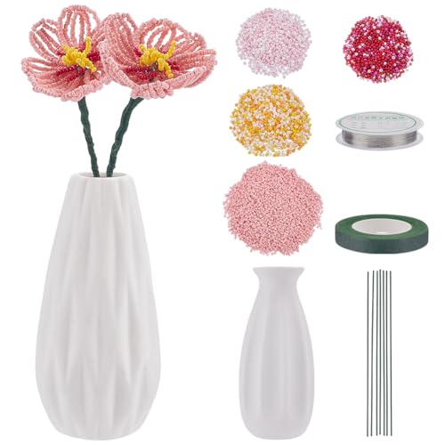 FREEBLOSS DIY Perlenblumen Set Blumenperlen Set Chinesische Trompetenranke Blumenbastelset Für Anfänger Mit Anleitung Perlenblumenstrauß Set Bastelzubehör Für Künstliche Blumen Blumendekorationen von FREEBLOSS