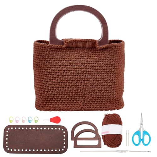 FREEBLOSS Häkelset Für Anfänger, Häkeltaschen Set Mit Holzgriff, Inklusive Häkelgarn, Häkelnadeln, Häkeltasche, Strickset Für Erwachsene, Taschenherstellungsset Für Häkelgeschenke von FREEBLOSS