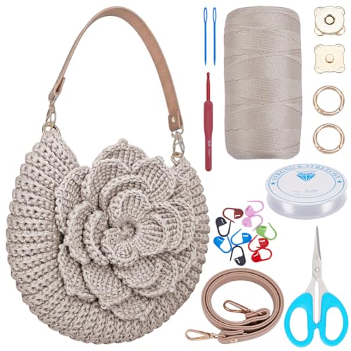 FREEBLOSS Häkelset für Anfänger Häkeltaschen Set Crochet Set Häkeln für Anfänger mit Anleitung & Video Tutorial Häkel Starter Set Häkelset Strickset Stricken Anfänger Set von FREEBLOSS
