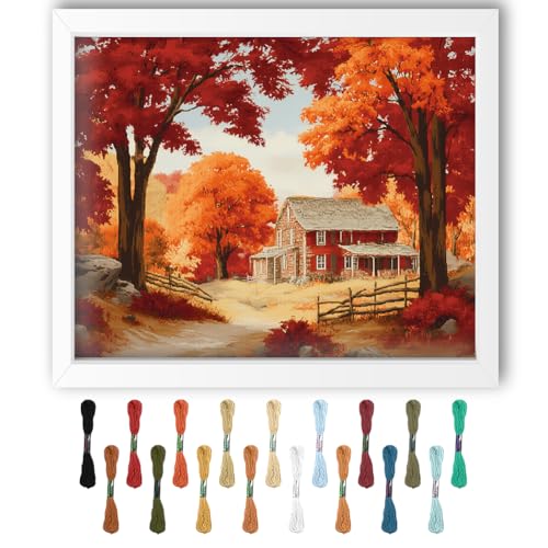 FREEBLOSS Kreuzstich Set Für Anfänger Herbst Kreuzstich Mit Stempel DIY Stickerei Wandmalerei Set Mit Anleitung 15.8" x 19.7" von FREEBLOSS