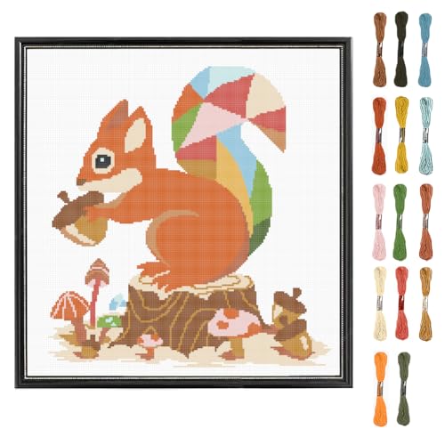 FREEBLOSS Kreuzstich Set Mit Eichhörnchen, Kreuzstich Set Mit Pilzmotiv, Zum Aufhängen An Der Wand, Gestempeltes Kreuzstich Set Für Anfänger, Gezähltes Kreuzstich Set, Stick Set, Kunsthandwerk Set FREEBLOSS Kreuzstich Set Mit Eichhörnchen, Kreuzstich Set Mit Pilzmotiv, Zum Aufhängen An Der Wand, Gestempeltes Kreuzstich Set Für Anfänger, Gezähltes Kreuzstich Set, Stick Set, Kunsthandwerk Set von FREEBLOSS
