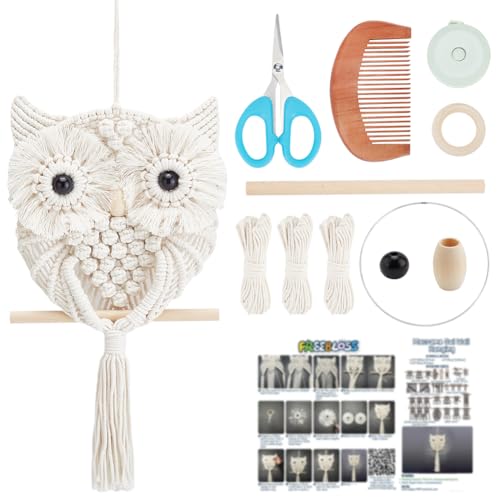 FREEBLOSS Makramee Eule Kit für Anfänger, Makramee Wandbehang Kit, DIY Makramee Kit mit Video Tutorial Makramee Hängedekor für Erwachsene Geschenk, natürlich weiß von FREEBLOSS