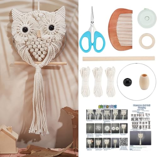 FREEBLOSS Makramee Eule Kit für Anfänger Eulen Macrame Set Makramee Bastel Wolle DIY Makramee Kit mit Anleitung Makramee Hängende Dekoration für Erwachsene Geschenk von FREEBLOSS