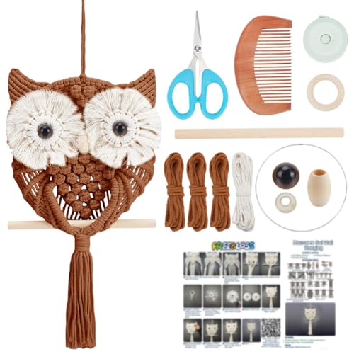 FREEBLOSS Makramee Eulen Set Für Anfänger Karamellfarben Makramee Wandbehang DIY Makramee Set Mit Videoanleitung Makramee Hängedekor Für Erwachsene Geschenk von FREEBLOSS