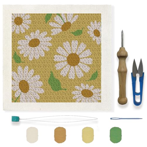 FREEBLOSS Punch Needle Kit Stanznadel Stickerei Set Punch Needle Set Erwachsene Gänseblümchenmuster Punch Needle Starter Kit Punch Needle Garn und Stoff mit Anleitung für Erwachsene von FREEBLOSS