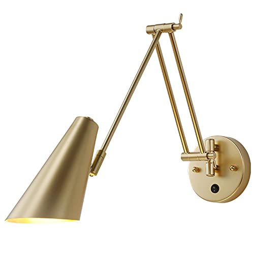 FREEDL Langer Arm Wandleuchte Gold Industrial Mit Schalter, Led Wandleuchte Schlafzimmer Antik Mit Swing Arm, Ausziehbar Wandbeleuchtung Lesen Retro Mit 3 Farbtemperatur, Art Deco Innen Fur Flur,A von FREEDL