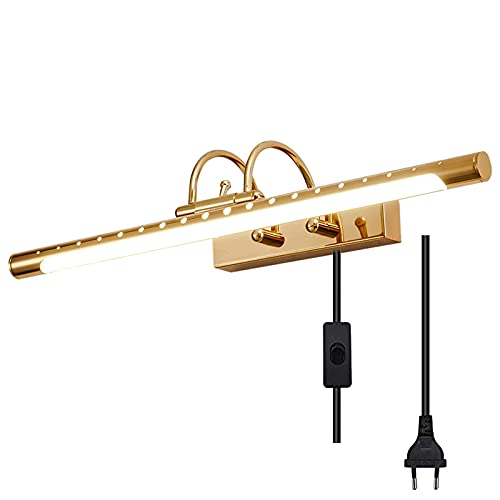 FREEDL Spiegelleuchte Gold Vintage mit Schalter, LED Badezimmer Spiegellampe Retro mit Stecker, Neutralweiß Badleuchte Wandleuchte mit Arc Arm Einstellbar Schminklampe IP44 Wasserdicht,61cm10w von FREEDL