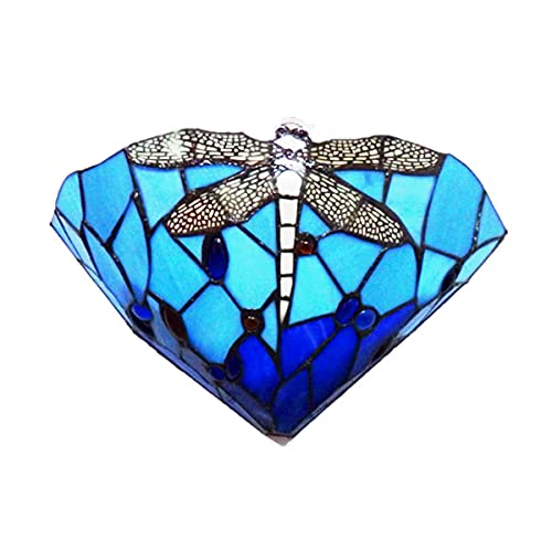 FREEDL Tiffany Wandleuchte Innen Vintage Dragonfly Wandlampe Schlafzimmer mit Glasmalerei Nachttischlampe E27 Blau Pastoral Wandbeleuchtung Retro Kinderlampe Flurlampe Küche Restaurant Treppenhaus von FREEDL