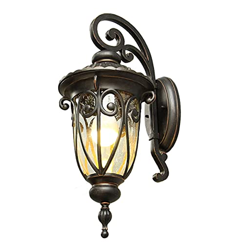 FREEDL Vintage Außen Wandleuchte Schwarz Garten Laterne, Klassisch E27 Aussenleuchten Rustikal Wandlaterne Wasserdichte Mit Glas Lampenschirm, Landhaus Außenwandlampe Aluminium Fur Hof Haus Balkon,B von FREEDL