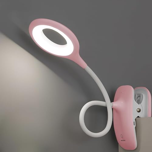 QJUZO Klemmlampe Bett, LED Leselampe Bett Touch Dimmbar 3 Farben Bettlampe Klemmleuchte Augenschutz Schwanenhals Leselampe Kinder USB Aufladbare für Studieren Arbeiten, Rosa von QJUZO