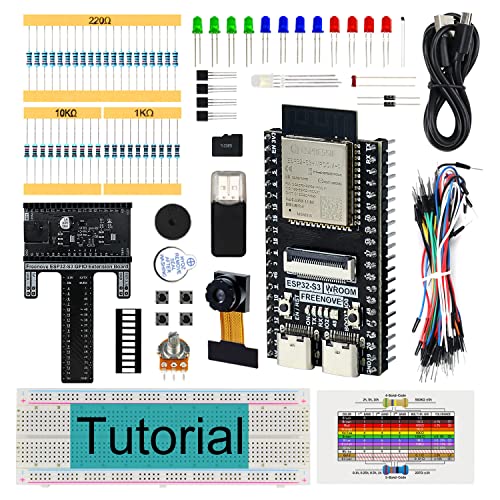 FREENOVE Basic Starter Kit for ESP32-S3-WROOM CAM (Included), Dual-core 32-bit 240 MHz Microcontroller, Onboard Camera Wireless, Python C Code, 418-Page Detailed Tutorial, 144 Items, 55 Projects von FREENOVE