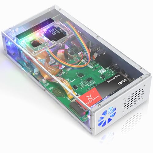 FREENOVE Computer Case Kit for Raspberry Pi 5 (NOT Included), 128GB M.2 NVMe SSD 800 MB/s, 5 MP Camera, 0.96 Inch OLED Screen, Built-in Stereo Speakers, 3.5 mm and Optical Audio (S/PDIF) von FREENOVE