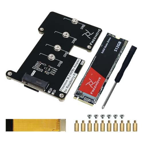 FREENOVE M.2 NVMe Adapter V2 for Raspberry Pi 5 (with 512GB SSD), M.2 HAT Add-on Board, Solid State Drive, PCIe 2.0/3.0, Tested Speed 800 MB/s von FREENOVE