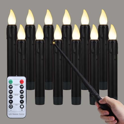 FREEPOWER 12er Schwebende LED Kerzen Schwarz mit Zauberstab - Fernbedienung und Timer - Warmweiß Flackern - Batteriebetrieben Stabkerzen 17cm - Outdoor Wasserdicht FREEPOWER 12er Schwebende LED Kerzen Schwarz mit Zauberstab - Fernbedienung und Timer - Warmweiß Flackern - Batteriebetrieben Stabkerzen 17cm - Outdoor Wasserdicht von FREEPOWER