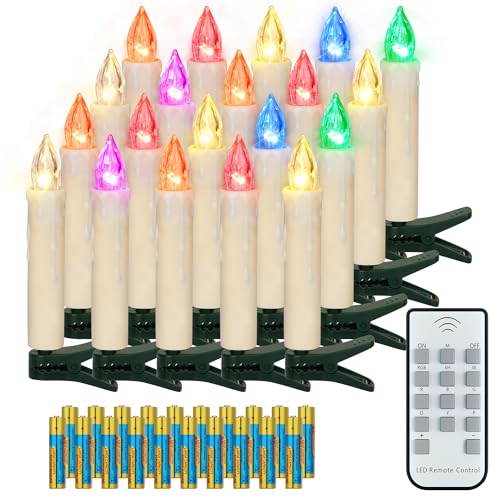 FREEPOWER 20er Weihnachten LED Kerzen Bunt & Warmweiß, Kabellose Christbaumkerzen mit Fernbedienung Timer Flackern Warmweiß, Innen Außen Wasserdicht Weihnachtsbaumkerzen Beleuchtung (mit 20 Batterien) von FREEPOWER