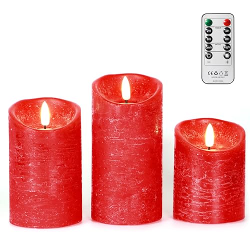 FREEPOWER 3er Set Echtwachs LED Kerzen Rot mit Fernbedienung und Timer – Flammenlose Batteriekerzen mit Flackerndem Warmweißlicht, Ø7,5 x 10/12,5/15cm FREEPOWER 3er Set Echtwachs LED Kerzen Rot mit Fernbedienung und Timer – Flammenlose Batteriekerzen mit Flackerndem Warmweißlicht, Ø7,5 x 10/12,5/15cm von FREEPOWER