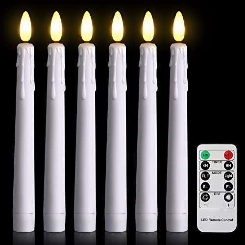 FREEPOWER 6er Weiß LED Stabkerzen mit Timerfunktion Fernbedienung Flackern, Flammenlose Kerzen Batteriebetrieben Warmweiß Dimmbar Tafelkerzen Weihnachten Deko, Kunststoff, 2x21cm von FREEPOWER