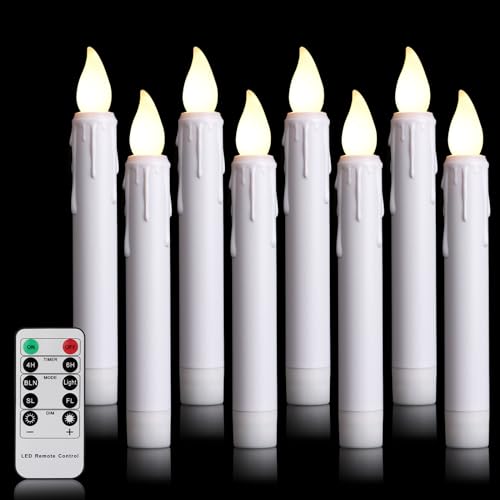 FREEPOWER 8er Weiß LED Stabkerzen mit Fernbedienung Timer Flackern Batteriebetrieben Flammenlose Tafelkerzen Warmweiß Dimmbar Harry Potter Kerzen Weihnachtsdeko（2 x 17cm） von FREEPOWER