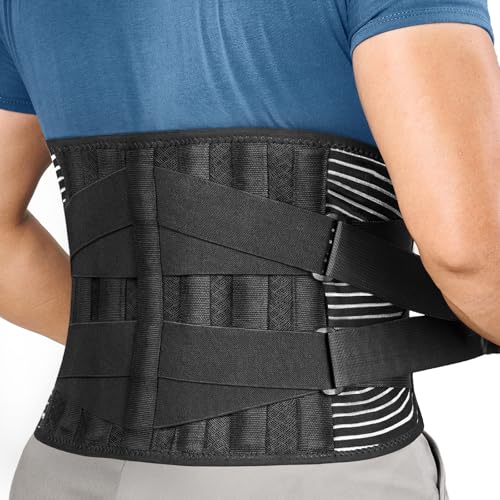 FREETOO Stark Stützende Rückenstütze Orthopädisch, Atmungsaktive Lendenwirbelstütze mit 6 Metallstützstangen, Verstellbare Rückengürtel für Rückenschmerzen, Ischias, Bandscheibenvorfall, Skoliose von FREETOO