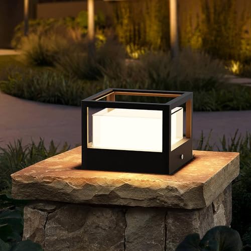 FREEUP LED Sockelleuchte außen Wegeleuchten, IP65 Pollerleuchte außen Gartenleuchte aus Aluminium, 15W Warmweiße Quadratisch Gartenlampe mit Sockel, Schwarz Garten-Außenleuchte, L:16 x B:16 x H:12 cm von FREEUP
