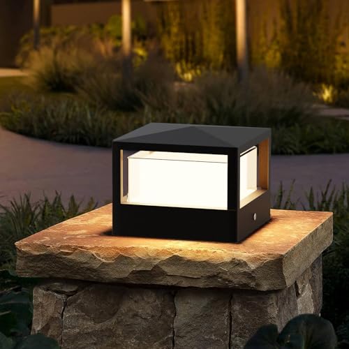 FREEUP Sockelleuchte außen, 15W LED Wegeleuchten außen Gartenlampen Quadratisch Warmweiße IP65 Pollerleuchte außen Gartenleuchte aus Aluminium, Schwarz Garten-Außenleuchte von FREEUP