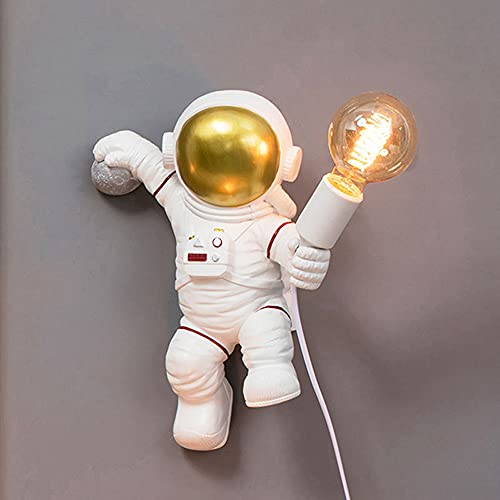 FREEUP Modern Wandleuchte mit Stecker und Kabel, Kinder Wandlampe Kinderzimmer für Jungen Mädchen, Astronaut Nachtlicht E27 Wandbeleuchtung, Weiß von FREEUP