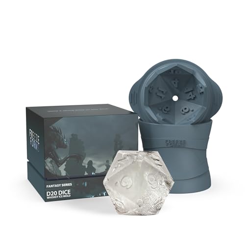 FREEZE FORMS D20 Würfelförmige DND-Fantasy-Whisky-Eiswürfelform – Level Up Your Drinks, Grau von FREEZE FORMS