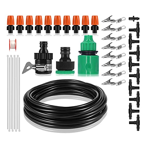 8m Gartenbewässerungssystem | Einstellbare Atomisierungsdüsen für Gewächshaus/Blumenbeet/Rasen | Wasser sparter Tropfkit mit 10 Düsen und 26,2 Fuß PVC -Rohr von FRELEAN