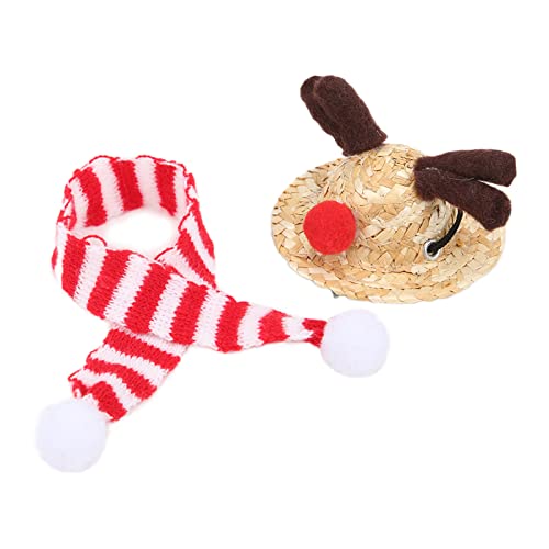 Bärtiger Dragon Santa Hat & Schal Set | Verstellbares Weihnachtskostüm für Reptilien/kleine Haustiere | Weiche Baumwoll- und Strohhalmhut für Urlaubsfotos/Party (Elk hat + red Scarf) von FRELEAN