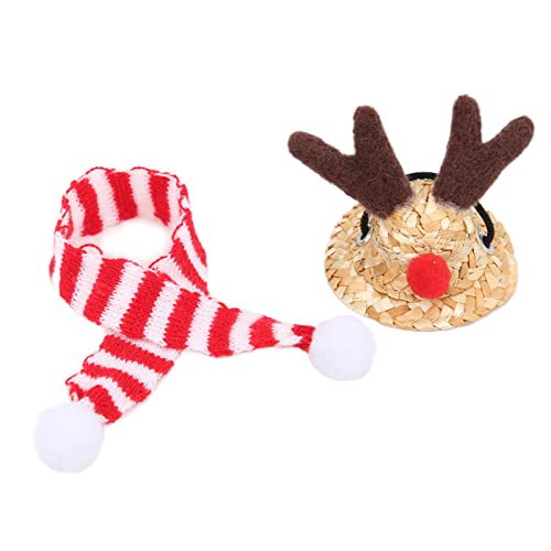 Bärtiger Dragon Santa Hat & Schal Set | Verstellbares Weihnachtskostüm für Reptilien/kleine Haustiere | Weiche Baumwoll- und Strohhalmhut für Urlaubsfotos/Party (Elk hat + red Scarf) von FRELEAN
