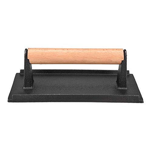 Cast Iron Steak Weight | Wooden Handle Bacon Press for Grill & Hamburger | Non - Curl Cooking for Steak Houses/Restaurants/Home Use | Sturdy 1096g, 20.5x10.5cm von FRELEAN