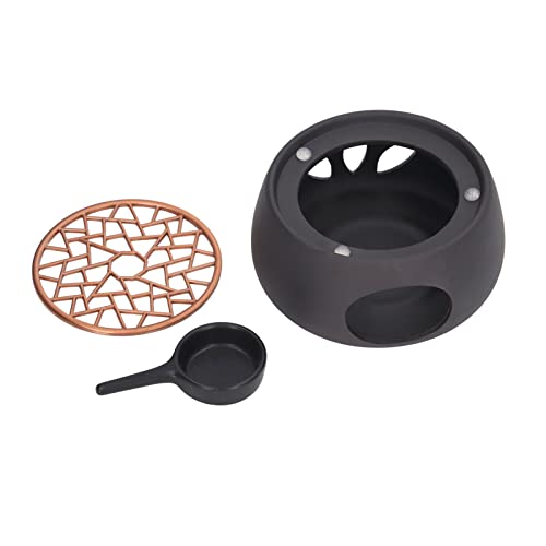 Ceramic Teapot Warmer Base | Candle Heater for Tea/Coffee/Milk | Hollow Design with Purple Iron Pad | Home & Office Use | Black (A Pad) von FRELEAN