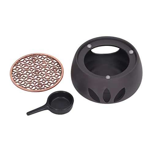 Ceramic Teapot Warmer Base | Candle Heater for Tea/Coffee/Milk | Hollow Design with Purple Iron Pad | Home & Office Use | Black (C Pad) von FRELEAN