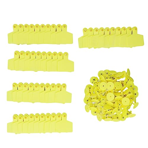 FRELEAN 100 Pack Unprinted Livestock Ear Tags | Yellow Plastic ID Tags for Cattle/Cows/Pigs/Goats | Writeable Animal Identification Tags for Farm Management von FRELEAN