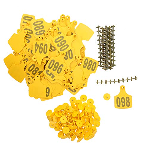 FRELEAN 100PCS Cattle Ear Tags with Numbers 001-100 | Sturdy Livestock ID Tags for Cows/Farm Animals | Heat & Cold Tolerant with Copper Nails (Yellow) von FRELEAN