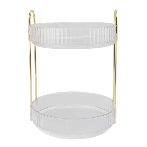 FRELEAN Makeup Organizer 2 Tier | 360 Degree Rotating Bathroom Countertop Organizer | Space Saving Cosmetic Storage for Bedroom/Vanity/Kitchen | Transparent Water Protective Design (White) von FRELEAN