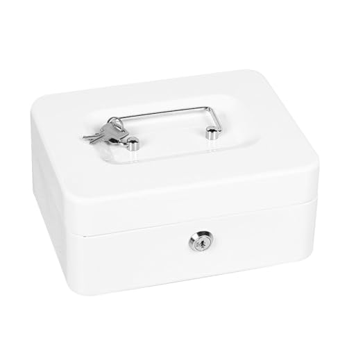 FRELEAN Tragbare feuerfeste Tresorbox | 2 Sicherheitsschlüssel für Dokumente/Schmuck/Bargeld | Diebstahlsicherung aus Metall für Zuhause, Büro und (weiß) von FRELEAN