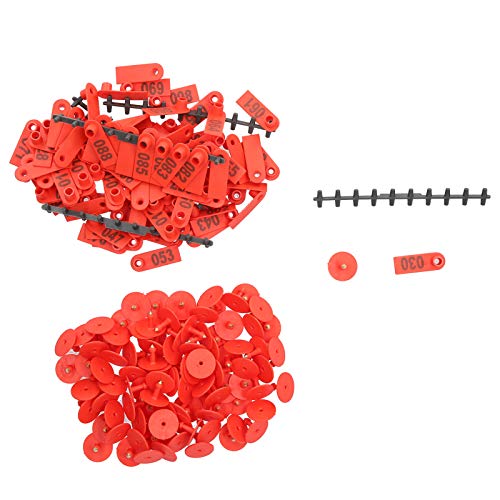 FRELEAN nummerierte Ohrhörer -Etiketten für Schafziegen Liveanimals Langable TPU Kunststoff Kupfermaterial 50x18mm 100 Stück Farm Tier Identifikation Tracking -Geräte (Red) von FRELEAN