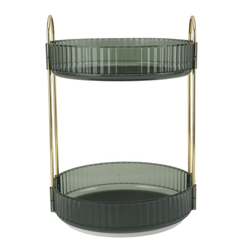 Makeup Organizer 2 Tier | 360 Degree Rotating Bathroom Countertop Organizer | Space Saving Cosmetic Storage for Bedroom/Vanity/Kitchen | Transparent Water Protective Design (Green) von FRELEAN