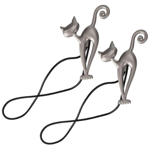 Metal Cat Curtain Fasteners | No Drill Wall Damage Solution | Stylish Tie Back for Drapes/Shower Curtains/Home Decor | 15.7 Inch Adjustable Length von FRELEAN