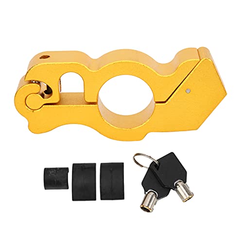 Motorrad -Lenkerschloss | Aluminiumsicherheit - Diebstahlbremsgriffschutz | Universelle Passform für die meisten Motorräder/Kreuzer/Roller | 2 Schlüssel & 3 Unterlegscheiben (Yellow) von FRELEAN