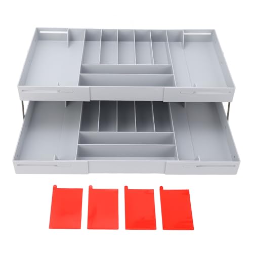 Schublade faltbare Organizer Tablett | Platz sparen Multi -Level -Schreibtisch Organizer | Erweiterbarer Speicher für Küche/Waschtisch/Büro | Stabiler Plastik, leicht zu warten (Grey) von FRELEAN