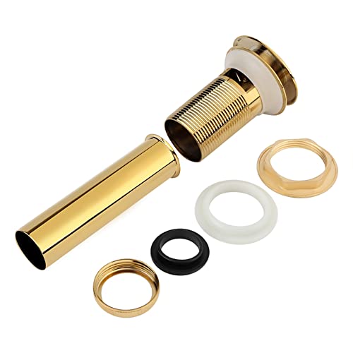 Solid Brass Pop Up Drain Stopper with Overflow Hole | Golden Basin Plug for Kitchen/Bathroom Sinks | Sturdy Drain Stopper with Push - Button Closure Solid Brass Pop Up Drain Stopper with Overflow Hole | Golden Basin Plug for Kitchen/Bathroom Sinks | Sturdy Drain Stopper with Push - Button Closure von FRELEAN