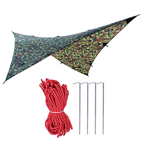 Wetterfeste Hängematte Regenfliege Tarp | 275x275cm tragbarer Schutz mit 4 Einsätzen | Sonnenschutz und wetterfeste Abdeckung für Camping/Wanderung/Rucksack | Leichtes und (Military Camouflage) von FRELEAN