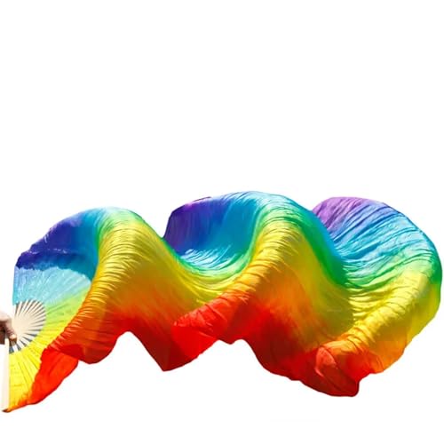 Bauchtanz Fächer 1 Paar/1 Stück Bauchtanz-Schleierfächer aus echter Seide, Bambus, handgefertigt, gefärbt, lange Fächer for Bauchtanz, echte Seidenfächer(13,1pair realsilk 120cm) von FREOJGU