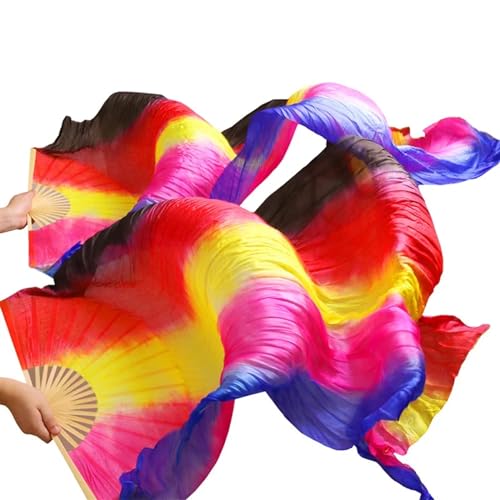 Bauchtanz Fächer 1 Paar (links + rechts) handgefertigte Bauchtanzfächer aus 100% Seide/Seidenimitat, Bambusrippen, lange Seidenfächer, 120/150/180 x 90 cm, Tanzfächer(Color16,120x90-ImitationSilk) von FREOJGU